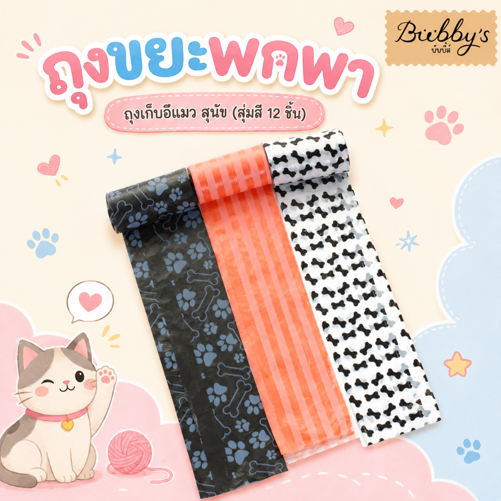 MG-032 Bubby's ถุงเก็บอึหมา แมว สุนัข (สุ่มสี 12 ชิ้น) สัตว์เลี้ยง ถุงขยะพกพา ราคาถูก พร้อมส่ง By Magic pet