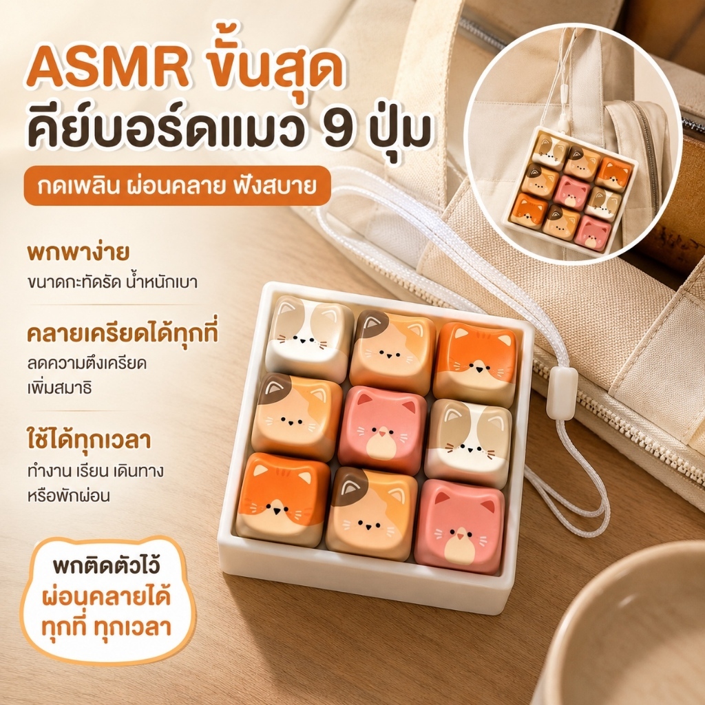🐱พวงกุญแจคีย์บอร์ด🐱คีย์บอร์ดแมว ASMR กดคลายเครียด พกพาสะดวก ใช้แต่งโต๊ะหรือแขวนกระเป๋าได้