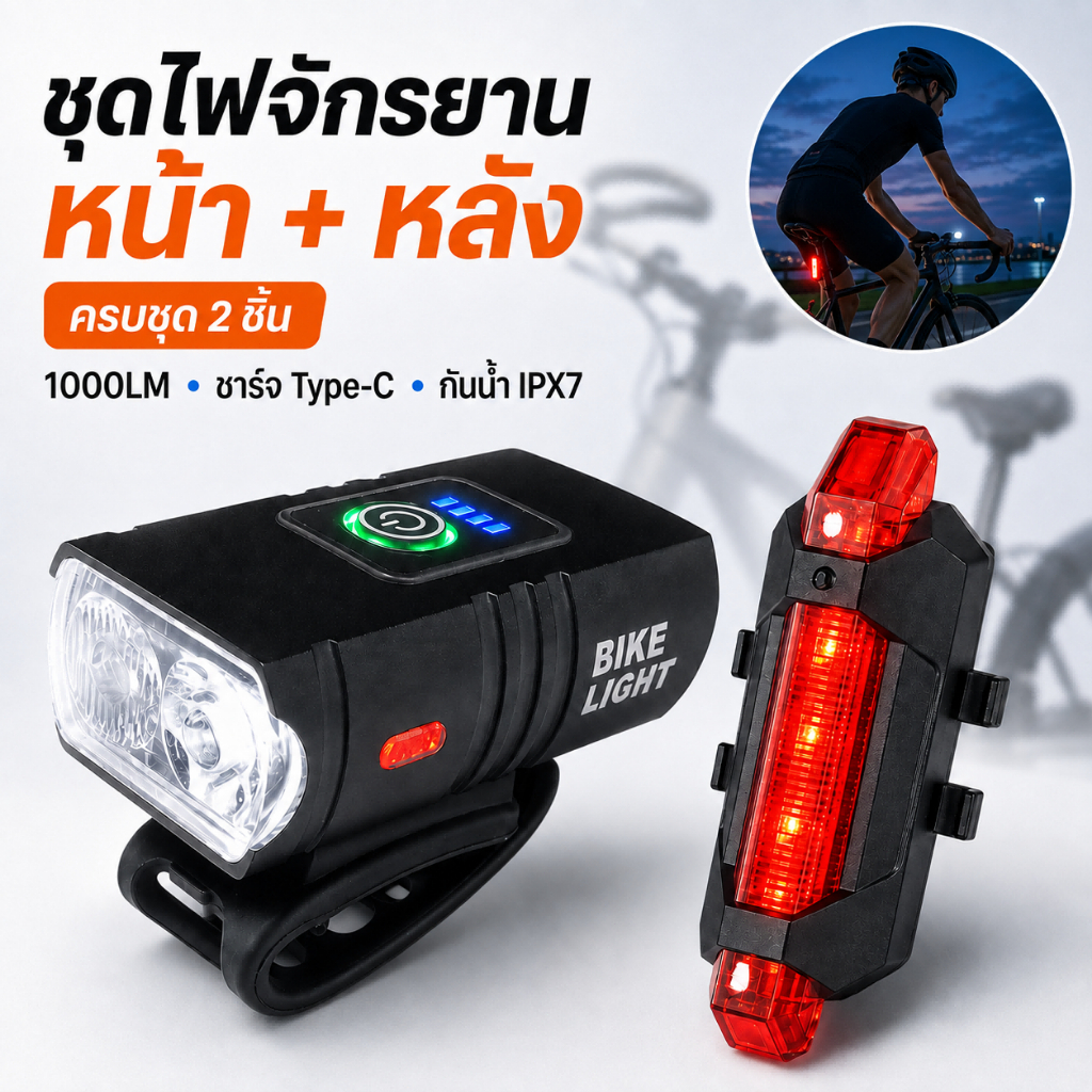 COD ไฟจักรยาน ไฟท้ายจักรยาน ไฟจักรยาน LED แบบพกพากันน้ำ แบบชาร์จ USB 6 โหมด