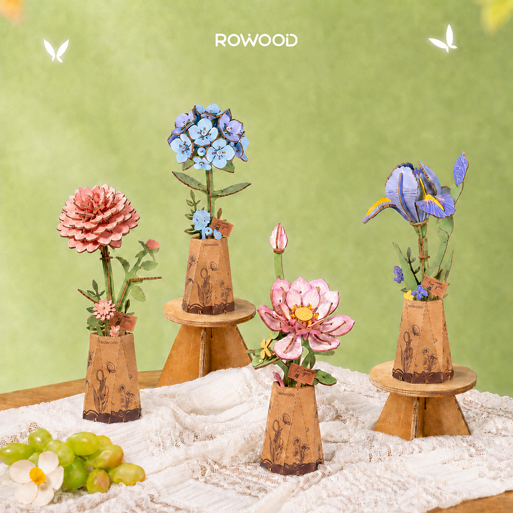 ส่งด่วน!! Rowood Wooden Bloom Craft ดอกไม้ DIY ประกอบง่าย | ของแต่งบ้าน ชุดโมเดลตัวต่อไม้ ของเล่นศิลปะ DIY