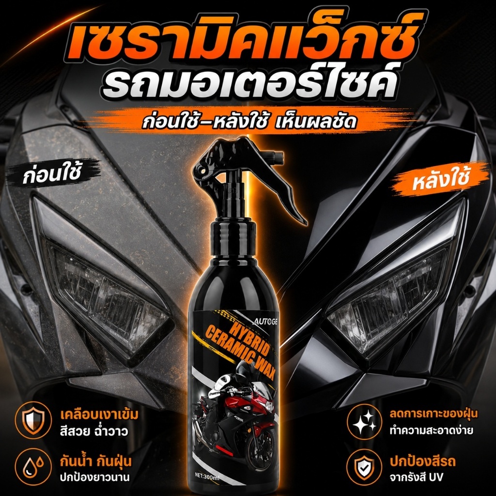 LOONG น้ำยาเคลือบมอเตอร์ไซค์ เคลือบเงารถมอเตอร์ไซค์ Ceramic Wax กันน้ำ ไล่น้ำ เพิ่มความเงางาม ปกป้อง