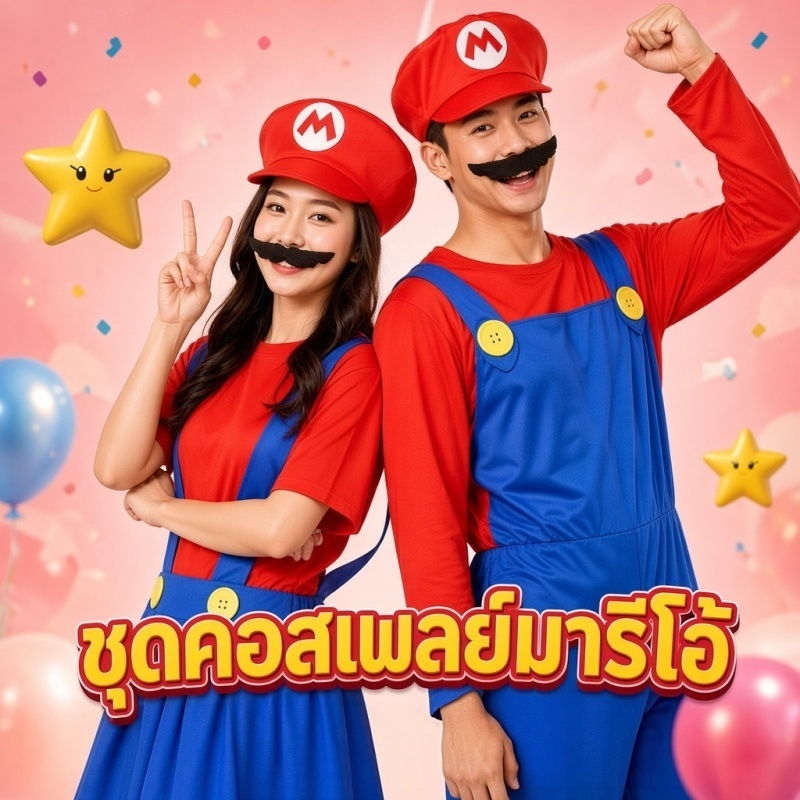 ชุดซูเปอร์มาริโอ้ผู้ใหญ่ ชุดมาริโอ้ มาริโอ้  mario ชุดแฟนซีมาริโอ้ เครื่องแต่งกายคอสเพลย์เกม เทศกาลคอสเพลย์ปาร์ตี้