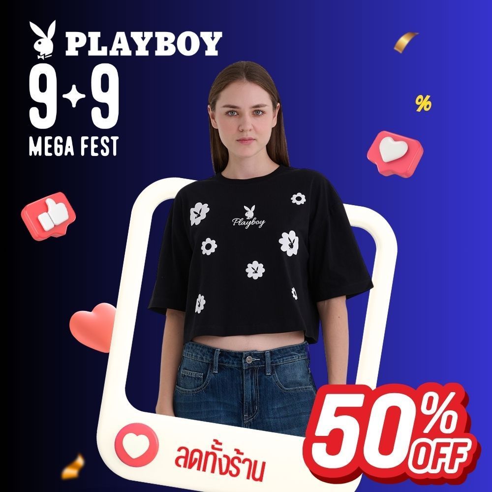 PLAYBOY FLASH SALE เสื้อผ้าผู้หญิง/เสื้อ/เสื้อยืดสีดำ รุ่น P1WT265TB055BK