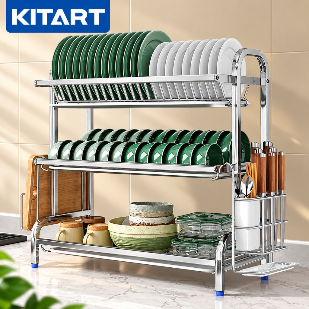 KITART ชั้นวางจาน สแตนเลส 42ซม. 3ชั้น จะไม่เกิดสนิม