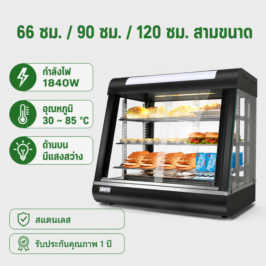 [ผ่อน 0%]ตู้โชว์อุ่นอาหาร66ซม. ตู้อุ่นร้อน ตู้โชว์พาย Food Warmer Display