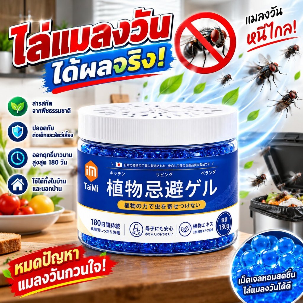 เม็ดเจลไล่แมลงวัน ยาไล่แมลงวัน ไล่แมลงหวี่ สูตรธรรมชาติ ป้องกันแมลงวันเข้าใกล้ ใช้ในบ้าน ห้องครัว ร้านอาหาร