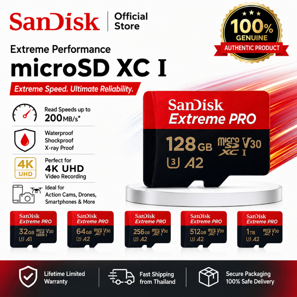 SANDISK MICRO SD 128GB/256GB/512GB U3 SUPPORT 4K สำหรับกล้อง Insta360