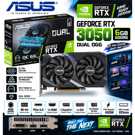การ์ดจอ VGA ASUS GEFORCE RTX 3050 DUAL 6GB GDDR6  (ของใหม่)