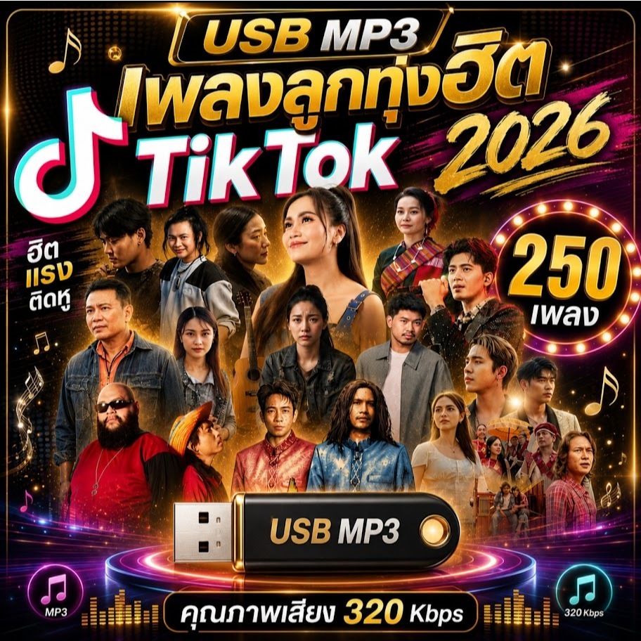 ๊USBแฟลชไดร์ฟMP3เพลงลูกทุ่งฮิต250เพลงเสียบฟังในรถยนต์เพลินตลอดการเดินทาง