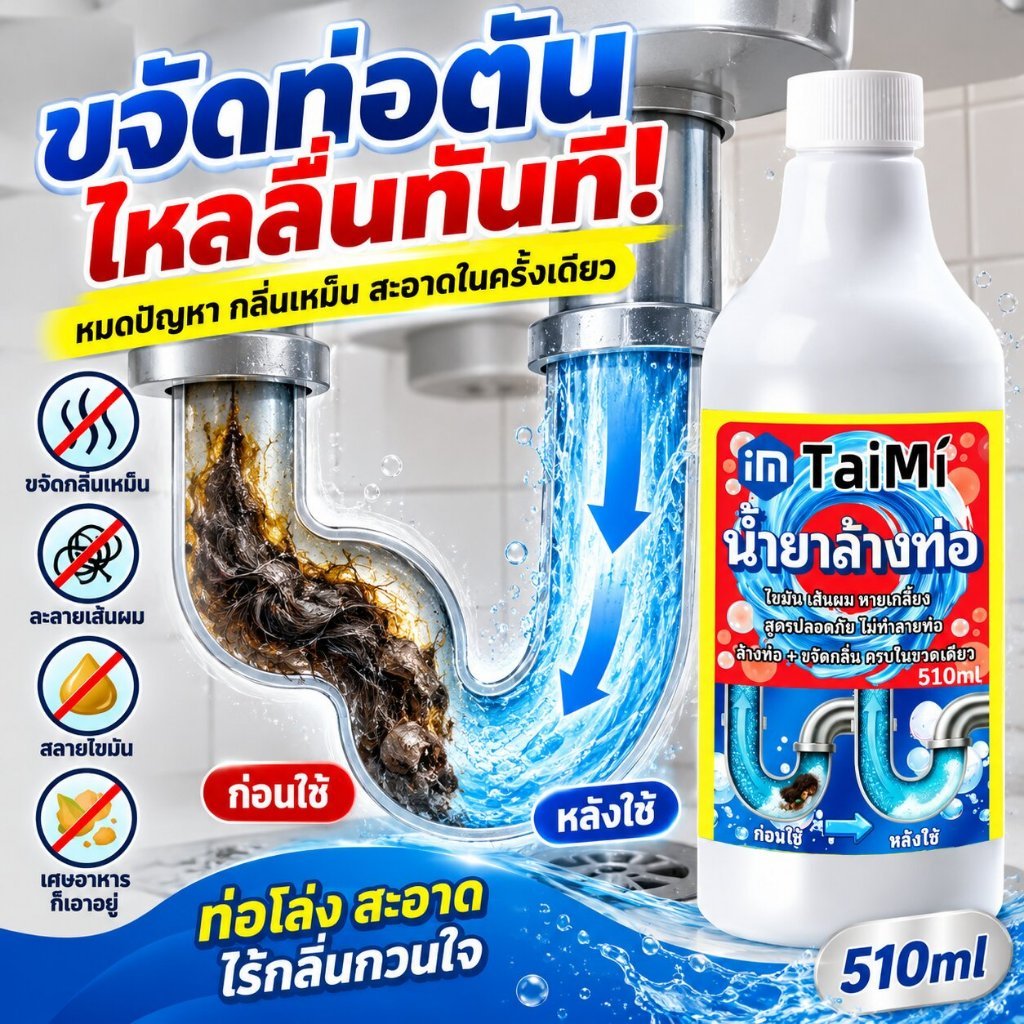 น้ำยาล้างท่ออุดตัน 550ml น้ำยาแก้ท่อตัน สูตรแรง ละลายไขมัน เส้นผม เศษอาหาร ใช้กับท่อห้องน้ำ ห้องครัว อ่างล้างจาน