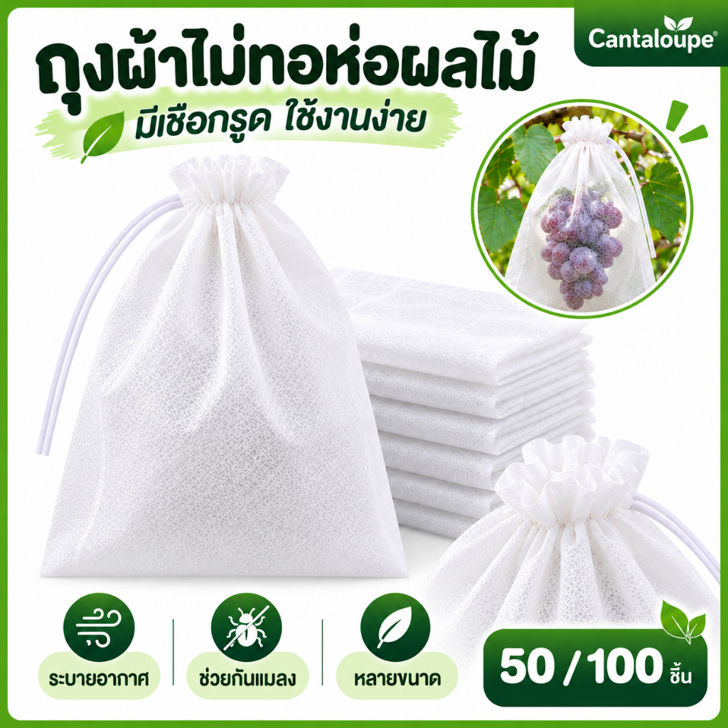 🥭 [ถุงห่อมะม่วง-ฝรั่ง 100 ใบ] กันแมลงวันทอง! ระบายอากาศ กันน้ำ ใช้ได้หลายรอบ 【พร้อมส่ง】