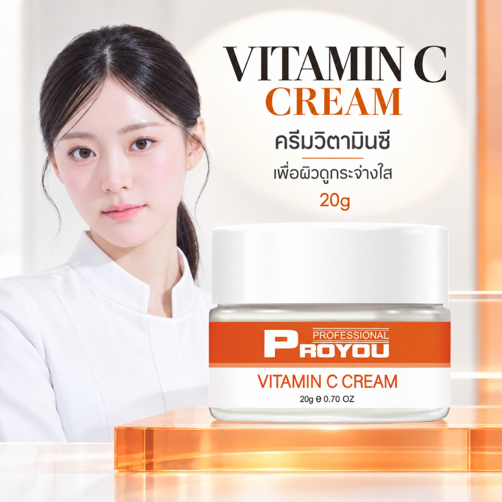 Proyou Vitamin C Cream (20g) โปรยู เวชสำอางเกาหลี : ครีมสูตรวิตามินซี บำรุงผิวหน้าให้ขาวกระจ่างใส ลดจุดด่างดำ ลดรอยสิว