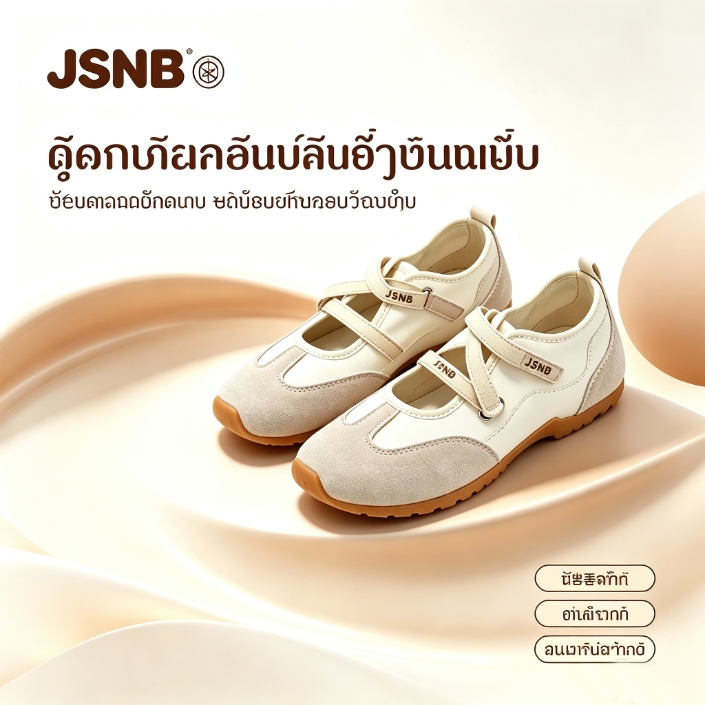 รองเท้าแมรี่เจนเดอร์เทรนผู้หญิง สายรัดคู่ปรับได้ ส้นราบพื้นนุ่ม ดีไซน์สองสี สไตล์เกาหลี กันลื่น ใส่ประจำวัน，3610