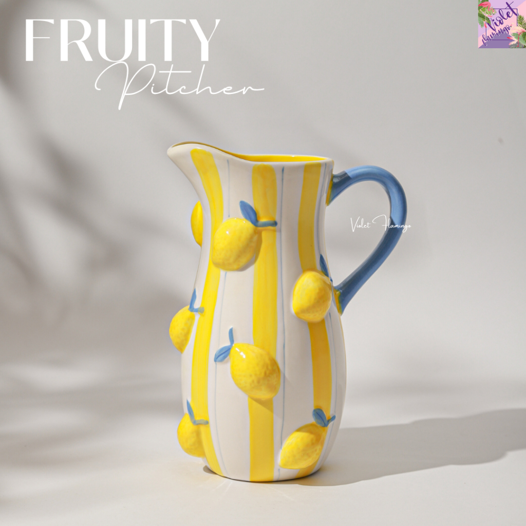 Violet Flamingo Fruity Pitcher เหยือกเซรามิก 1000ml ลายผลไม้ 3D Lemon / Fig เหยือกน้ำ แจกันแต่งบ้าน สไตล์ Italian