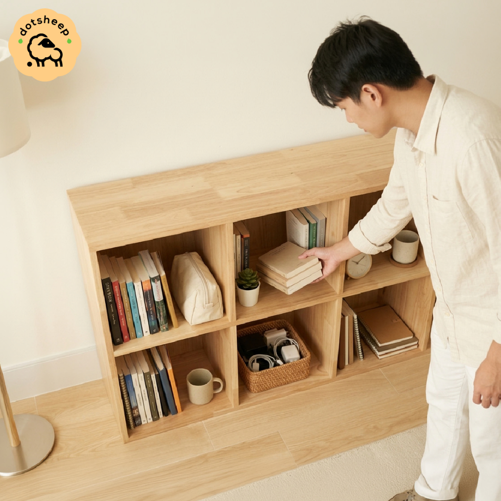 Dotsheep ชั้นใส่หนังสือไม้ ชั้นวางของเล่น​ *ไม้จริง​เน้นแข็งแรง*  ชั้นวางของ ชั้นวางหนังสือการ์ตูน
