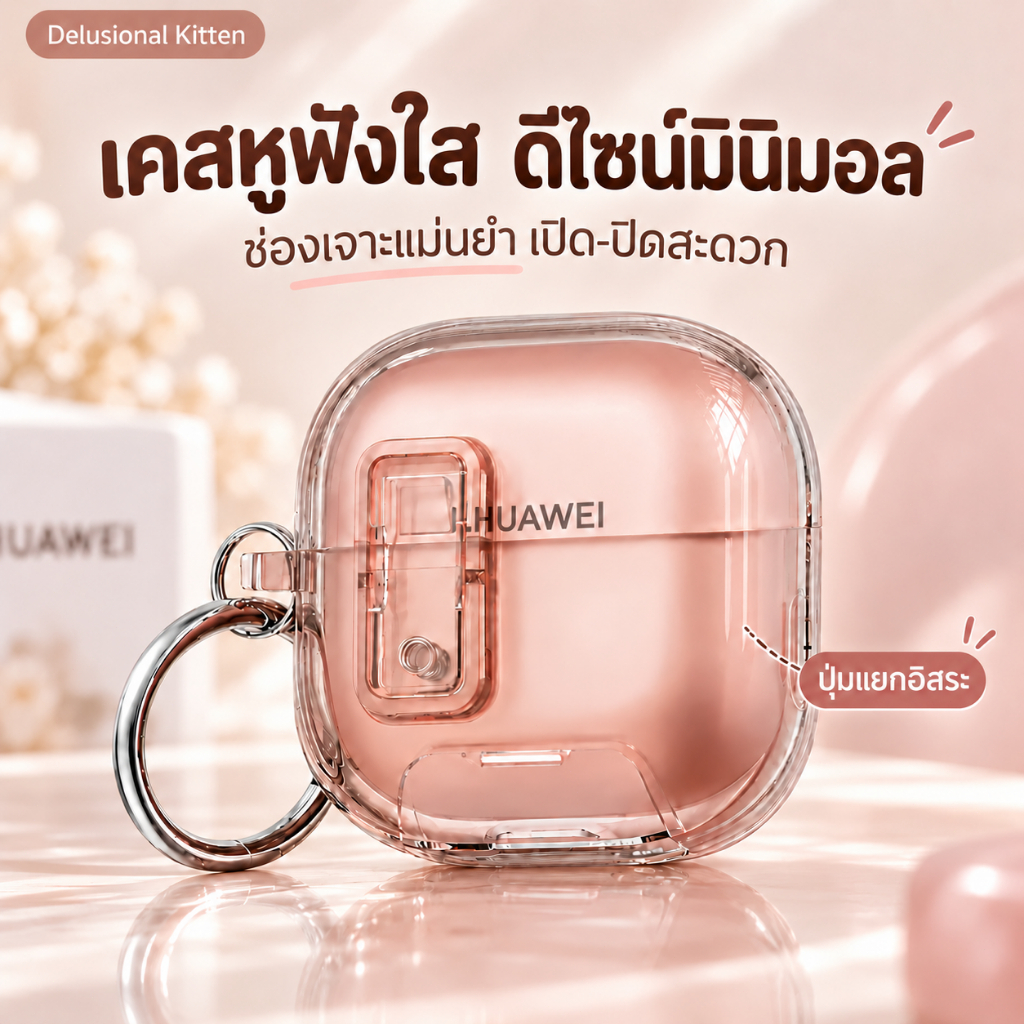 พร้อมส่ง Auto Pop-Up โปร่งใส 2025 สําหรับ Huawei FreeClip 2/FreeClip หูฟังพร้อมพวงกุญแจกันกระแทก Protector Case