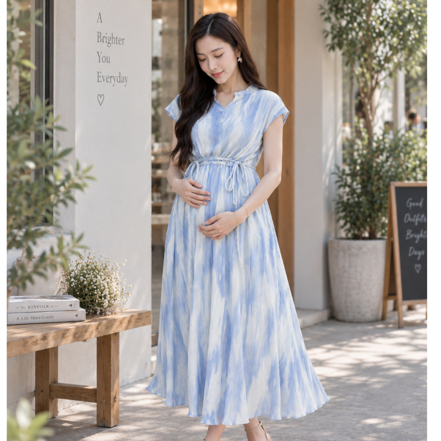 เดรสให้นม Caramel House รุ่น Cute Pleat คลุมท้องได้ / ให้นมสะดวก ซิปตั้ง ซ้าย/ขวา ผ้าพลีทนุ่มสบาย