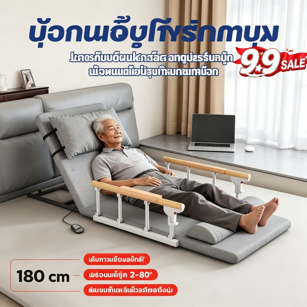 MOMOKO.เครื่องยกที่นอนไฟฟ้า พับได้ ปรับ 20-80° เหมาะผู้สูงอายุ คนท้อง ผู้ป่วย ช่วยยกตัวรองหลังลดปวดเมื่อย