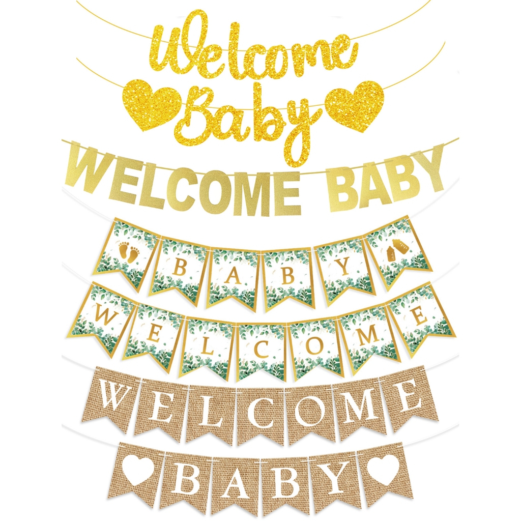 ธงราวตัวอักษร ป้ายธงเวลคัมเบบี้ ธงแบนเนอร์ ธง Welcome baby งานวันเกิด พร็อพถ่ายรูปเด็กแรกเกิด