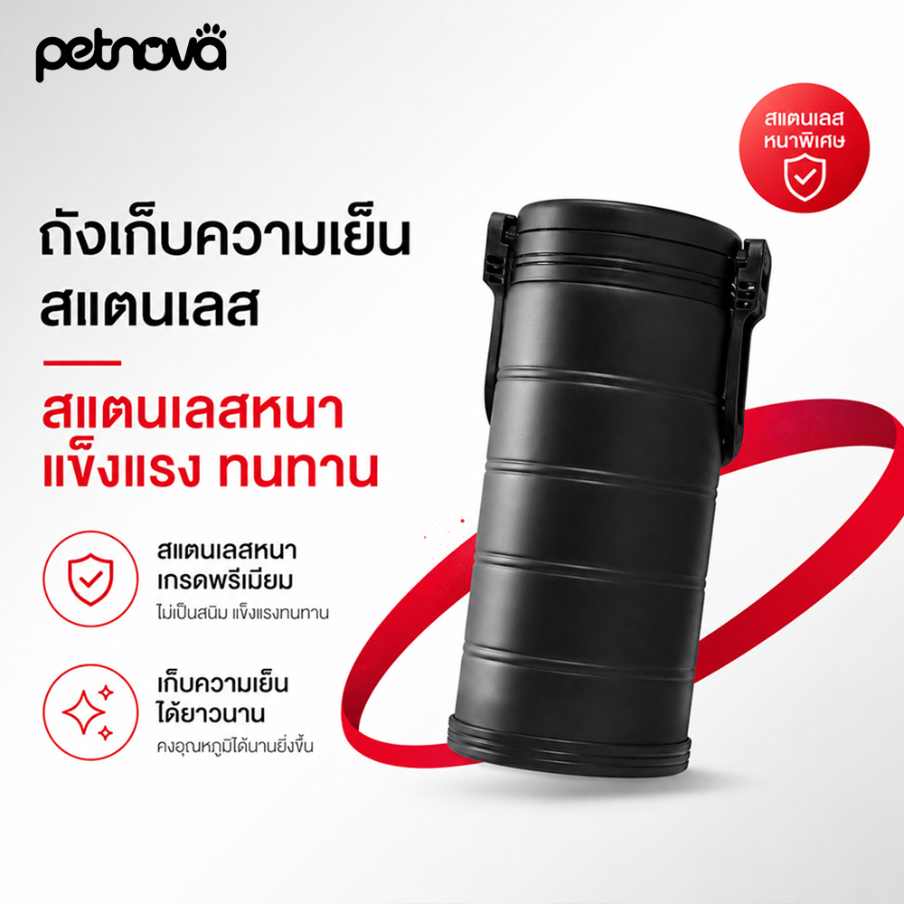 Petnova ถังน้ำแข็งสแตนเลส 304 ขนาด 6.6ลิตร เก็บความเย็นนาน พกพาสะดวก เหมาะกิจกรรมกลางแจ้ง