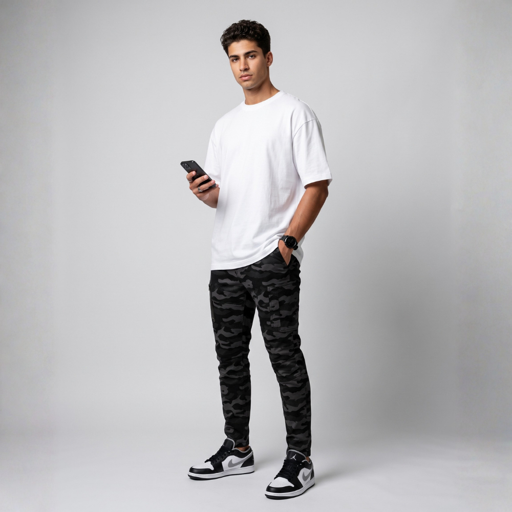 DAVIE JONES بنطلون كارغو رجالي Skinny Tapered — أسود — صورة 6