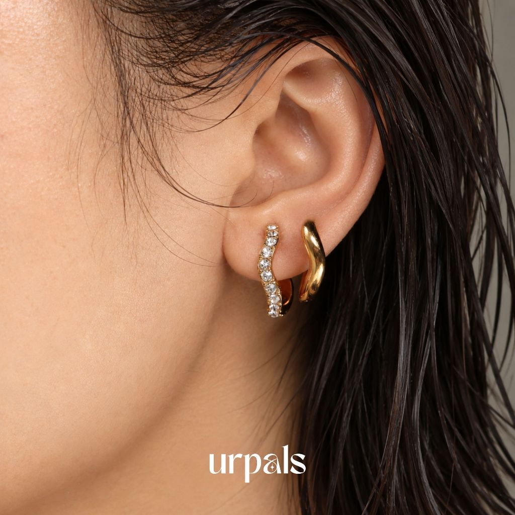URPALS ต่างหูห่วง Stainless ชุบทอง18K ทนน้ำ ทนเหงื่อได้ดี