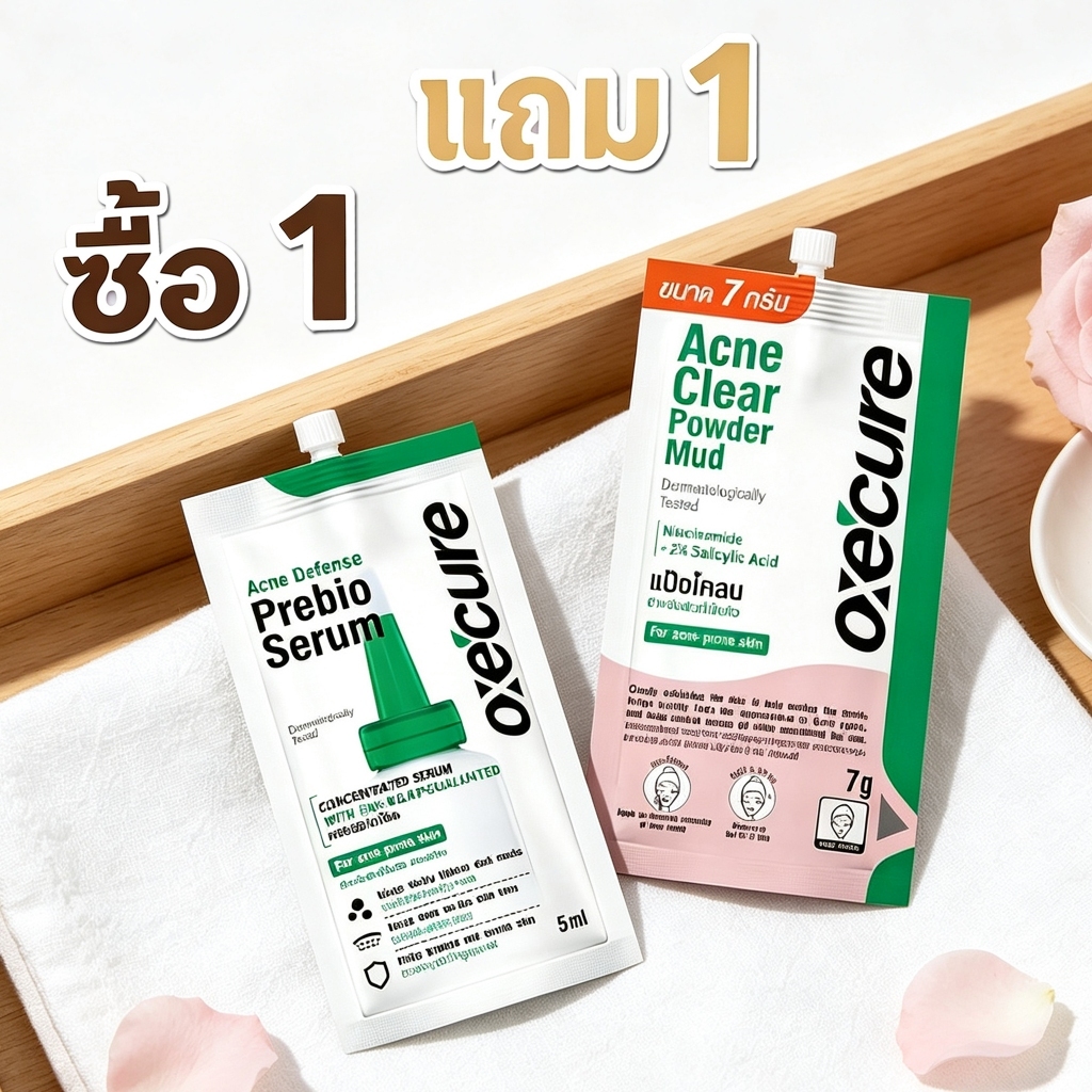 [ซื้อ 1 แถม 1] 5g./7g. Oxe'cure แป้งโคลนทำความสะอาดรูขุมขน ลดสิวหน้า 1ซอง