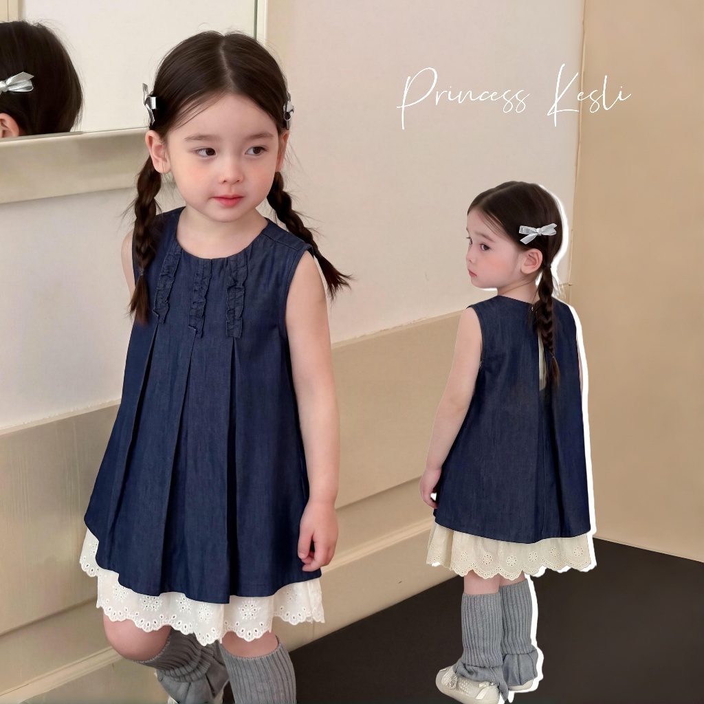 PRINCESS KESLI ชุดกระโปรงยีนส์สองชิ้นสำหรับเด็กผู้หญิง แบบเกาหลี สไตล์หลวม ชุดเดรสยีนส์เด็ก 2-11 ปี รูปที่ 1