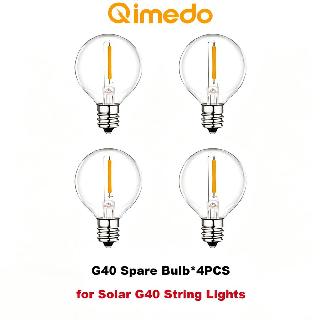 Qimedo หลอดไฟทดแทนG40 โซลาร์เซลล์ LED กันน้ำIP65 ขั้วE12 ปรับความสว่าง ขาวอุ่น2700K ไฟปิงปอง ไฟแต่งสวน หลอดสำรอง