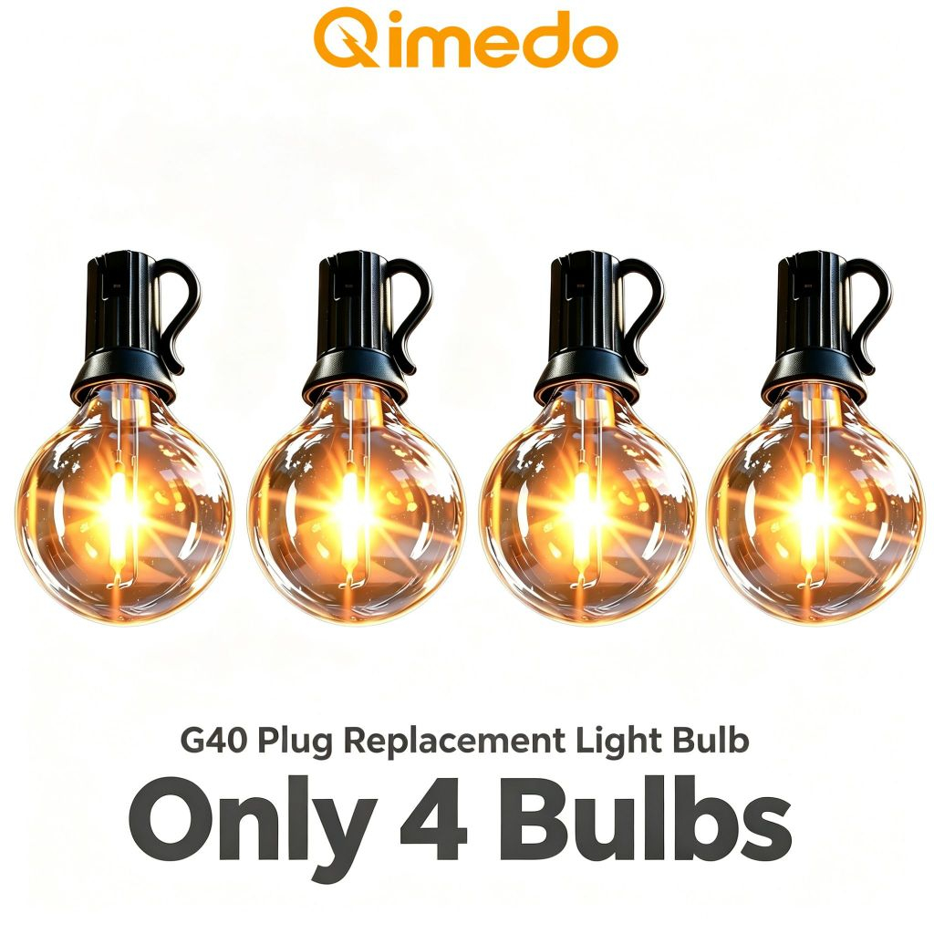 Qimedo หลอดไฟLED G40 ทนแตก รูปโกลบ ขั้วE12 ขาวอุ่น2700K หลอดทดแทนสำหรับไฟสายกลางแจ้อง วินเทจ ไฟประดับ หลอดสำรอง