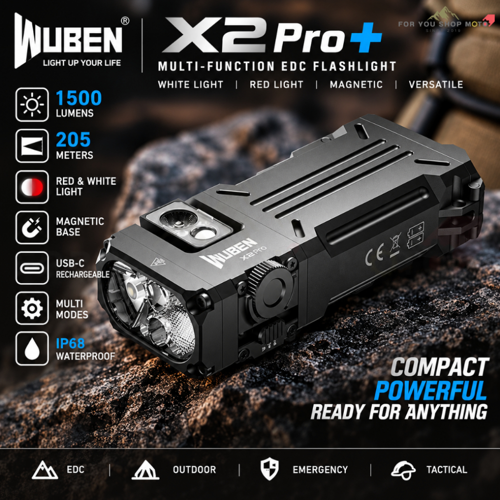 Wuben X2 Pro+ ไฟฉาย EDC แม่เหล็ก พกพาความสว่างสูงสุด 1500 Lumens ปรับแสงไร้ระดับ ไฟข้างขาว-แดง ชาร์จ