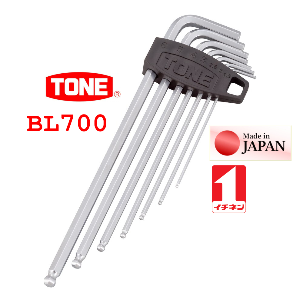 T BL700 TONE ชุด ประแจ แอลยาวหัวบอล ญี่ปุ่น 7 ชิ้น 1.5 2 2.5 3 4 5 6 mm  Long Ball Point Hex Key Wre