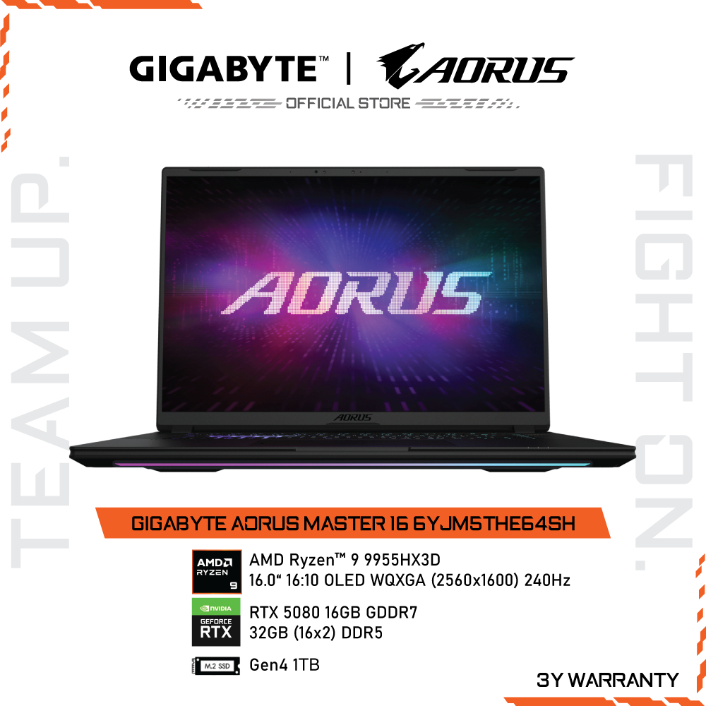 GIGABYTE AORUS MASTER 16 6YJ Gaming Notebook 16" | AMD Ryzen 9 9955HX3D | RTX5080 | RAM 32GB | SSD 1