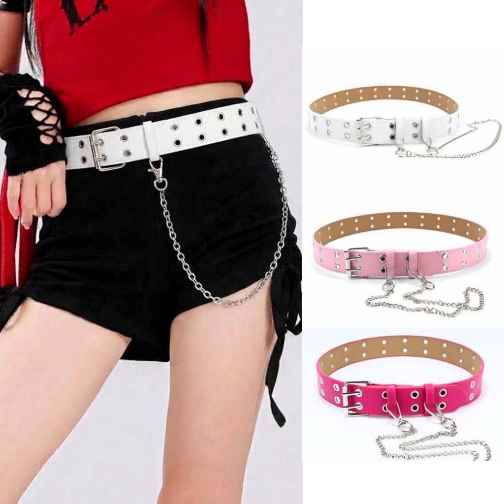 (พร้อมส่ง)🇹🇭 เข็มขัดแฟชั่น Y2K หนัง PU แต่งหมุดสไตล์พังค์ร๊อค