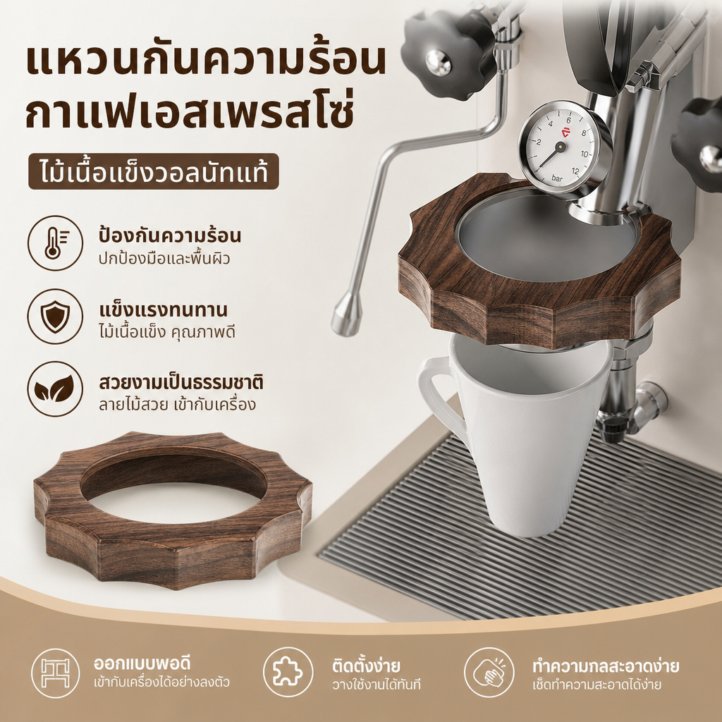 อะไหล่เครื่องชงกาแฟ Gemilai 3006 แหวนกันร้อนไม้จริง ไม้วอลนัท ล้อเฟืองคลื่น E61 งานไม้เนื้อแข็ง ทนทา