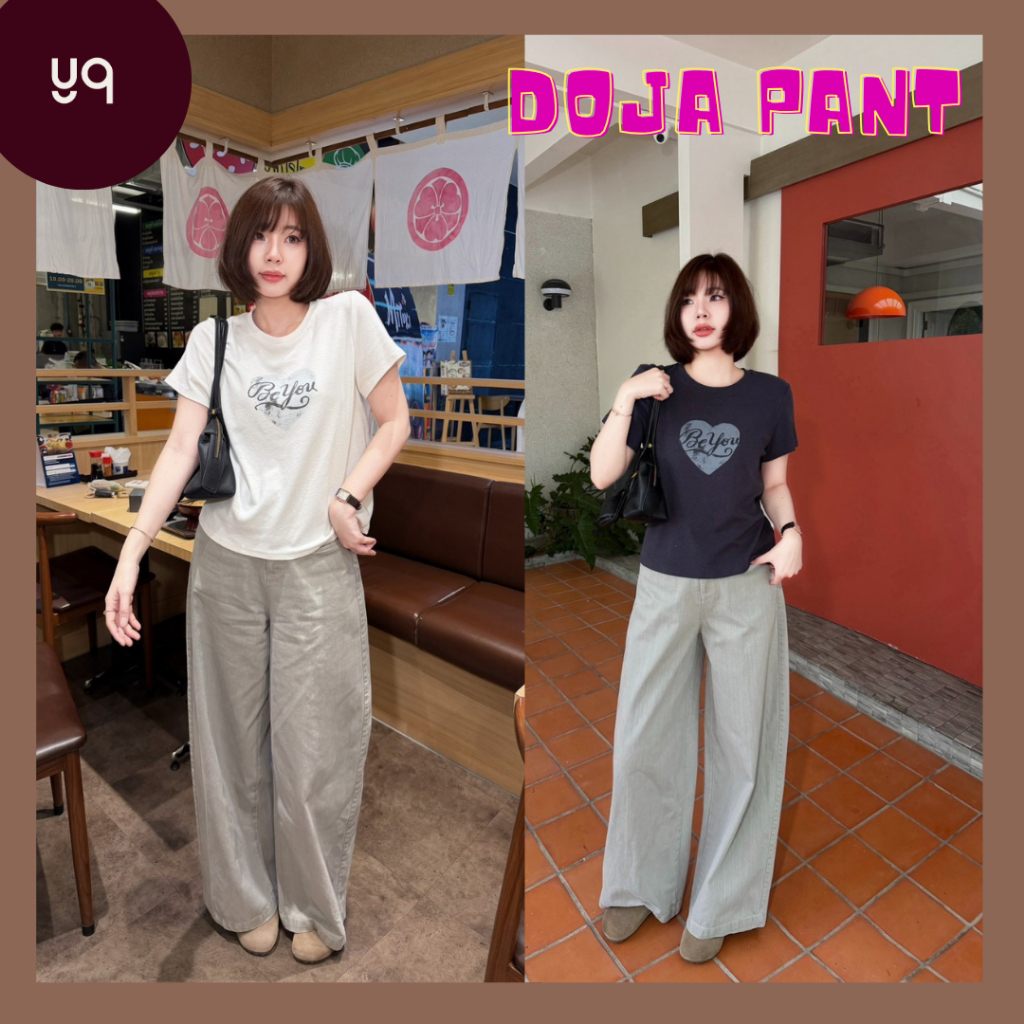 A750 YQKOREANSHOP Doja Pant กก.ขายาวทรงบาเรลสีเทาหม่นเขียวทหาร+เข็มขัด ป้ายYQ