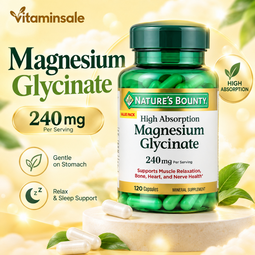 Magnesium Glycinate แมกนีเซียม Nature’s Bounty 240mg High Absorption 120 แคปซูล