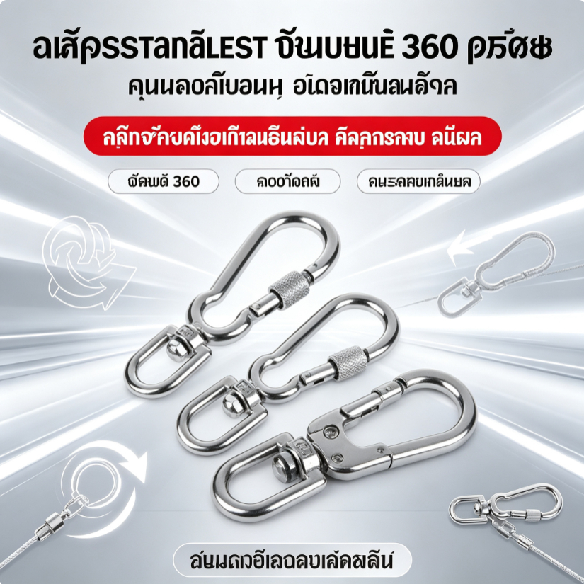 ตะขอสแตนเลส หมุนได้ 360 องศา (ตะขอก้ามปู) สำหรับทำสายจูงสุนัข ล็อคแน่นหนา แข็งแรง ทนทาน