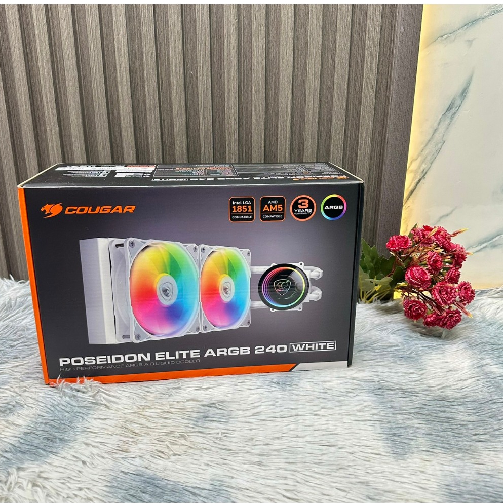 ใหม่ มือหนึ่ง ชุดน้ำระบายความร้อน COUGAR รุ่น Cougar Poseidon Elite ARGB 240 White