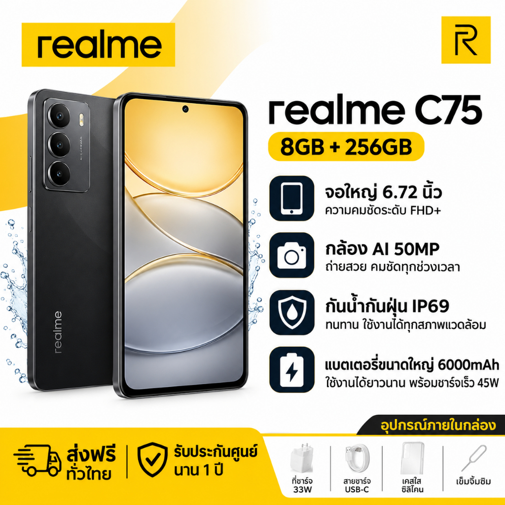 Realme C75 5G [ 8+256GB] เครื่องศูนย์แท้ รับประกันศูนย์ไทย 1 ปี