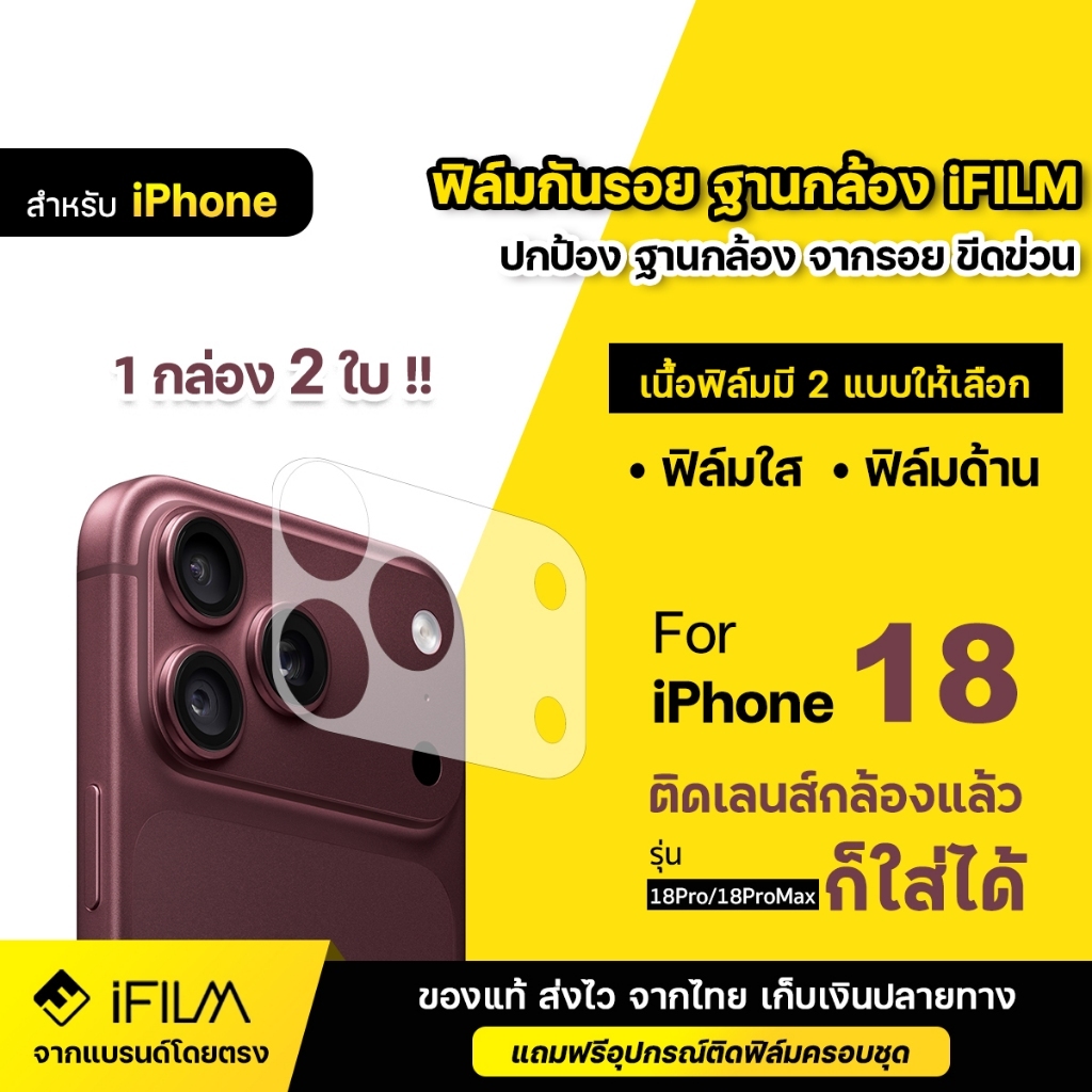 iFILM ฟิล์มกันรอย ฐานกล้อง (2ชิ้น) For iPhone 18 pro max 18pro 17promax 17pro 17 Air 16 promax 15 14