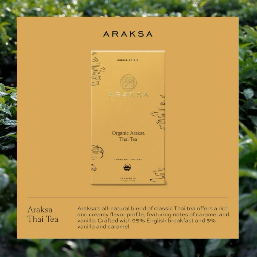 Araksa - "อรักษ" ชาไทยออร์แกนิค บรรจุแบบกล่อง 15 ซอง | Araksa Thai Tea | USDA Tea