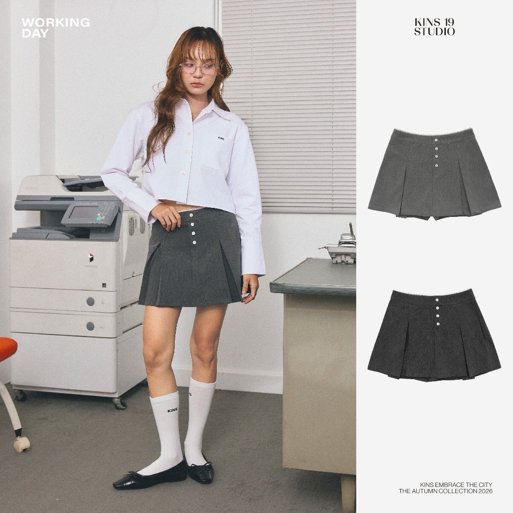 KINS 19 STUDIO |  KINS Lace-Trim Pleated Skort กระโปรงกางเกง [K022]