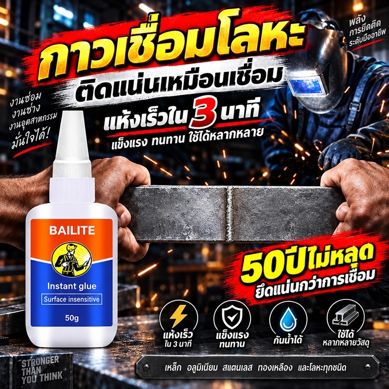 กาวเชื่อมโลหะ กาวเชื่อมแห้งเร็วใน10วินาที ปลอดสารพิษ กาวติดแน่นสำหรับพลาสติก  เซรามิก ไม้ และโลหะ สามารถติดกับอะไรก็ได้