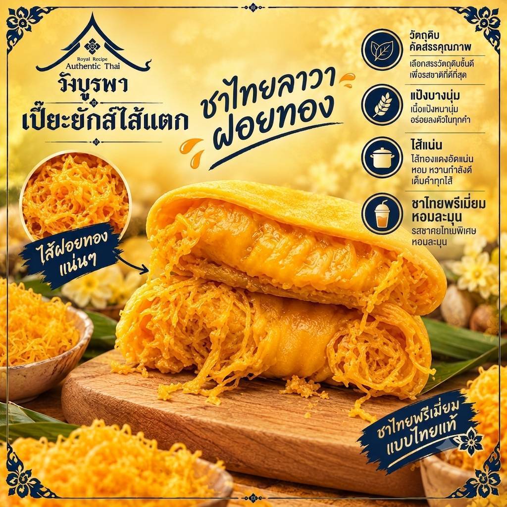 เปี๊ยะไส้แตก เปี๊ยะพระอาทิตย์ (ไส้ชาไทยลาวาฝอยทอง)  แตกทุกคำ ฉ่ำทุกไส้ ขนาด 200 กรัม
