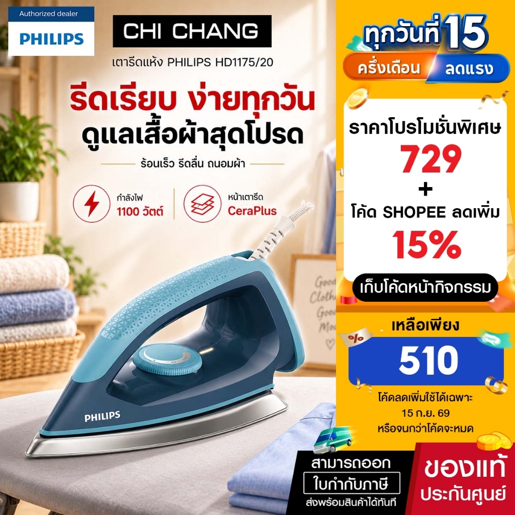 Philips เตารีดแห้ง ฟิลิปส์ รุ่น HD1175/20