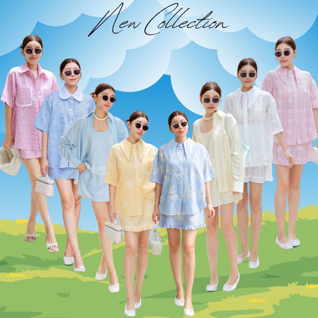 DAISY เซตเสื้อเชิ้ตปกบัวมาคู่กับกระโปรงสั้น มีซับในเป็นกางเกง ยางยืดรอบตัว CARDIGAN_NISTA