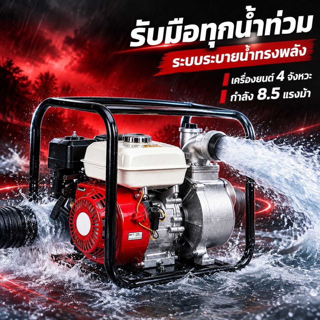 REAIM เครื่องสูบน้ำ 3'' 8.5แรงม้า ปั๊มใหม่ 4 จังหวะ แรงดันสูง สตาร์ทง่าย ปั๊มชนเครื่อง เครื่องสูบน้ำเบนซิน