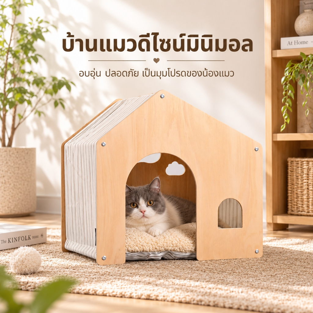 🌵 บ้านมินิมอล บ้านสุนัข บ้านแมว เบาะซิป มีรองนุ่ม นอนสบาย บ้านไม้แมว ขนาดใหญ่ มินิมอล 🌵