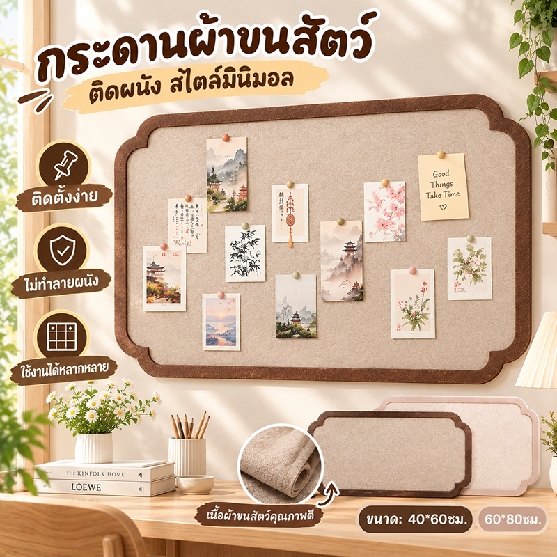 กระดานสักหลาดติดผนัง สไตล์จีน บอร์ดติดรูป ตกแต่งห้อง Photo Wall กรอบรูป DIY ติดโน้ต ไม่ต้องเจาะ